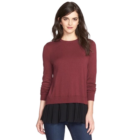 Chelsea28 Pleated Hem Burgundy Sweater - Picture 4 of 6